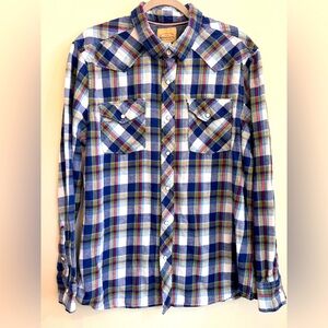 ROEBUCK & CO - Men's Western Style Flannel Snap Front Shirt - Size XL - Plaid